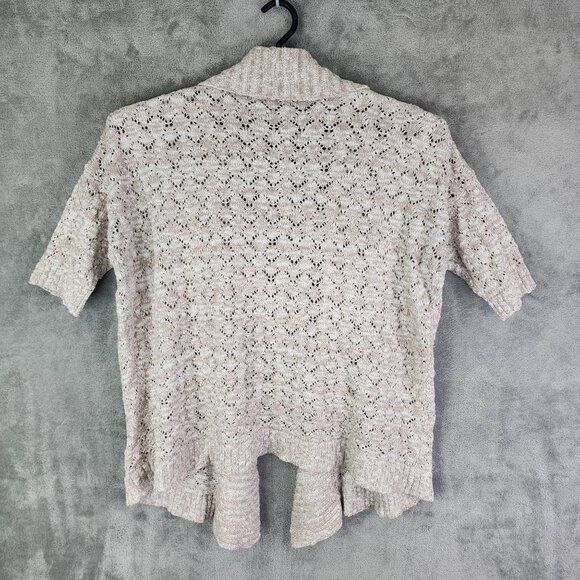 Womens Beige Belldini Open Front Knit Cardigan Sweater Short Sleeve Size L - Picture 6 of 9